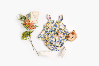 Baby Girl Floral Print Sleeveless Tops Combo Shorts Sets In Summer-3