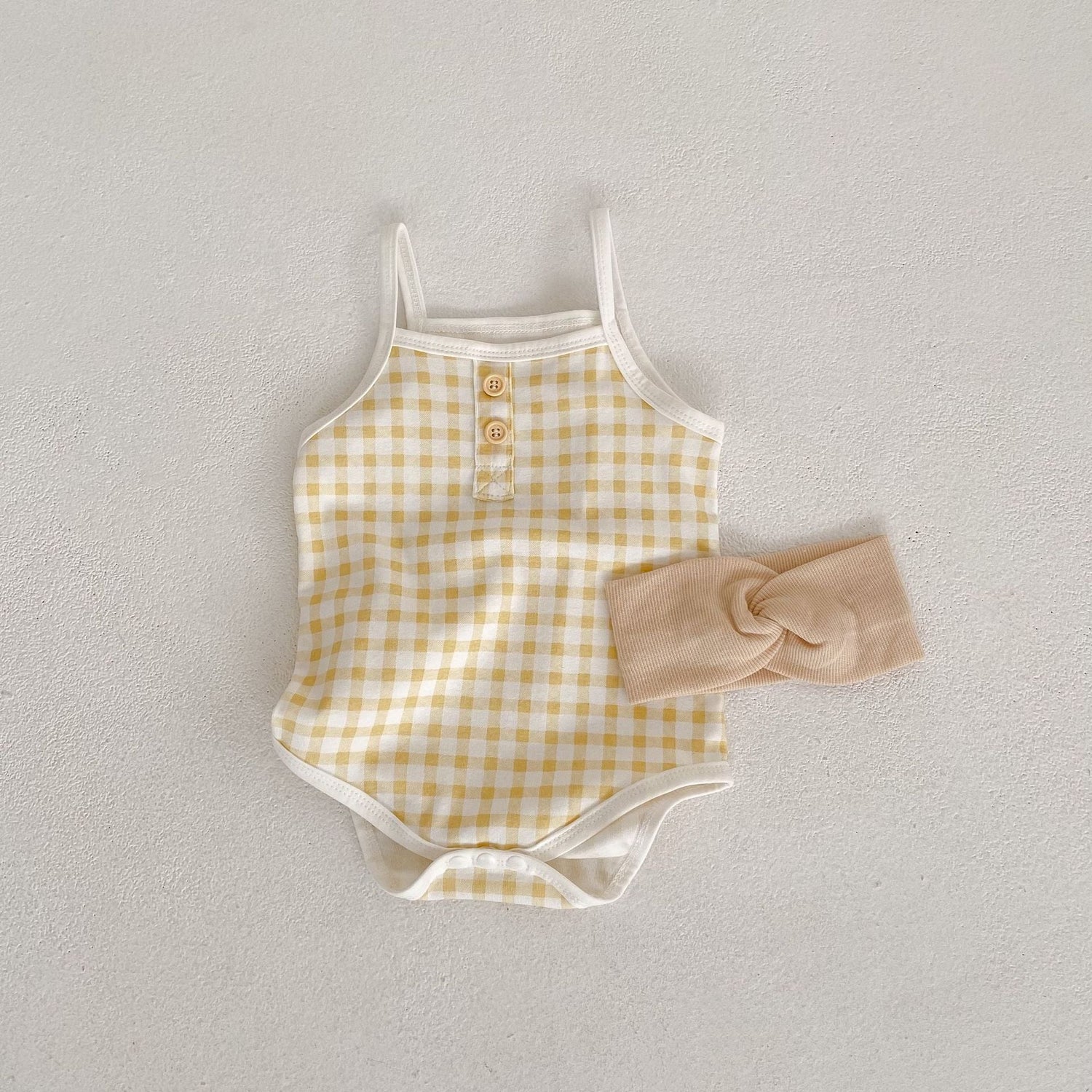 Baby Plaid Pattern Sling Colorblock Summer Onesies-2