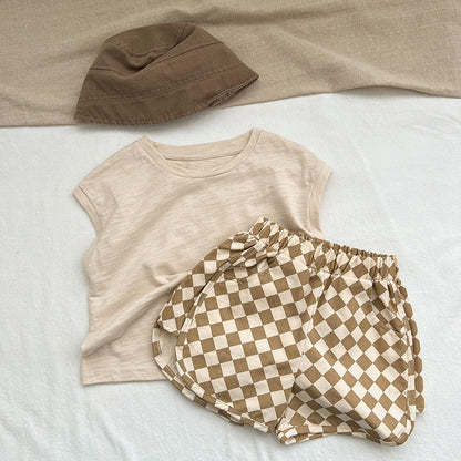 Checkerboard Print Pattern Comfy Shorts-3