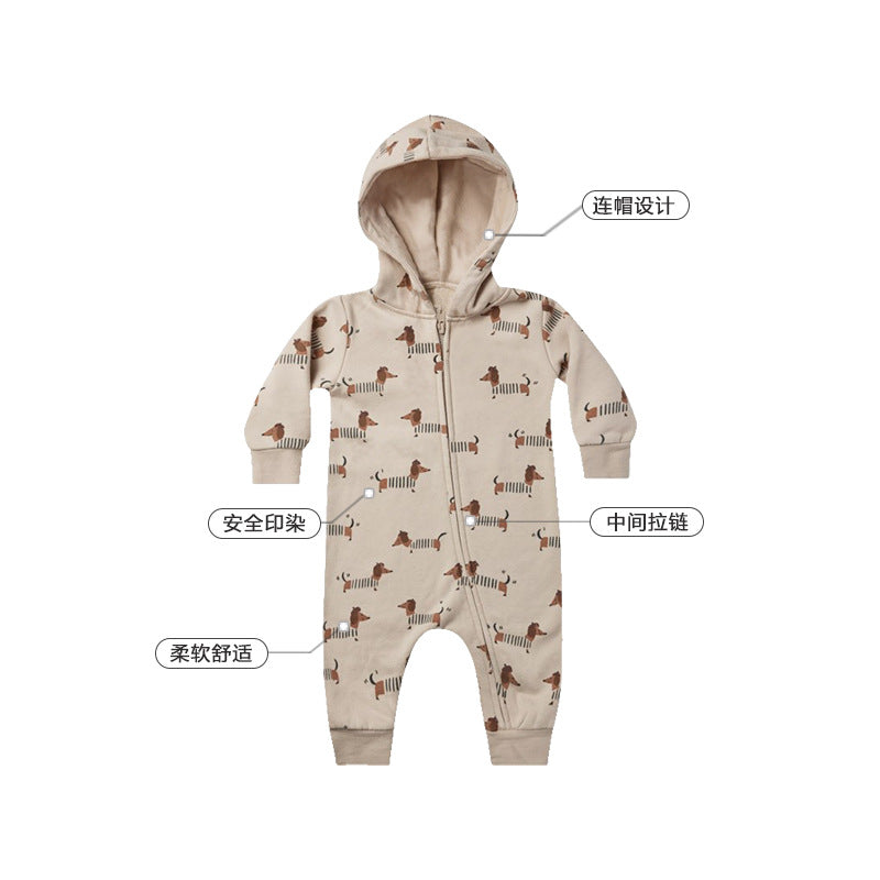 Baby Cartoon Animal Print Pattern Zipper Design Full Romper-3