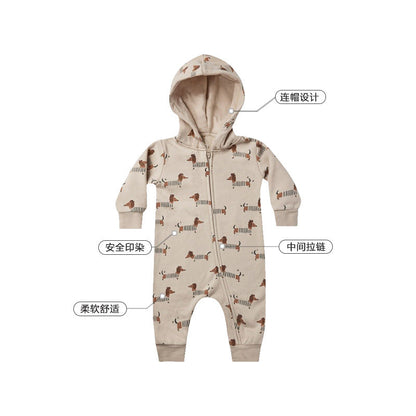 Baby Cartoon Animal Print Pattern Zipper Design Full Romper-3