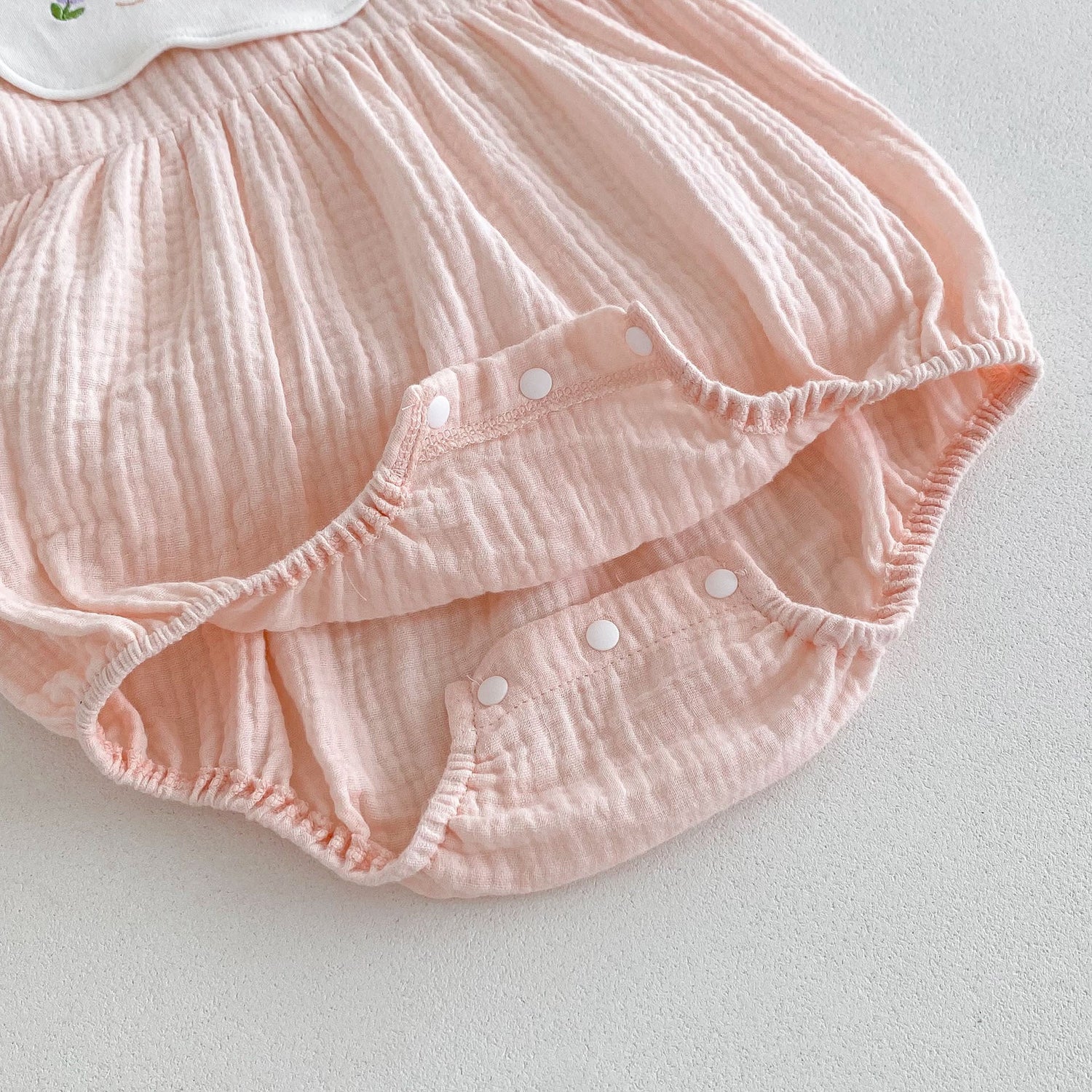 Hot Selling Summer Baby Kids Girls Pink Short Sleeves Fruits Embroidery Collar Onesies-2