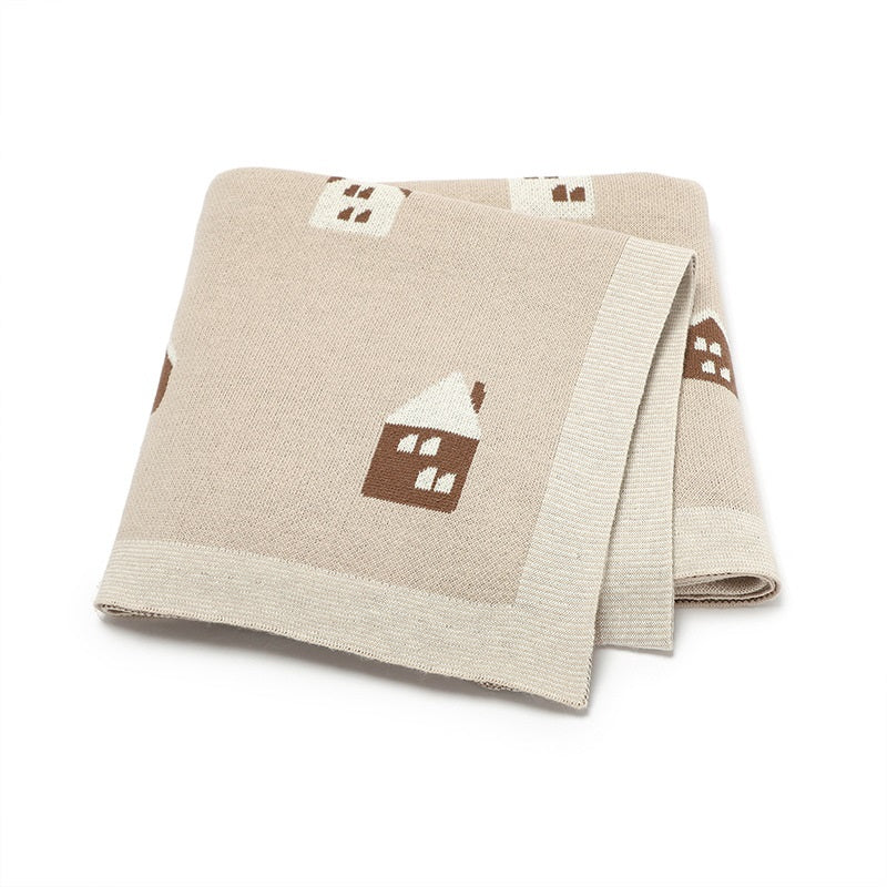 Hot Selling: Spring/Summer New Arrival Knitted Cute Little House Soft Baby Blanket, Perfect For Newborn Boys And Girls-2