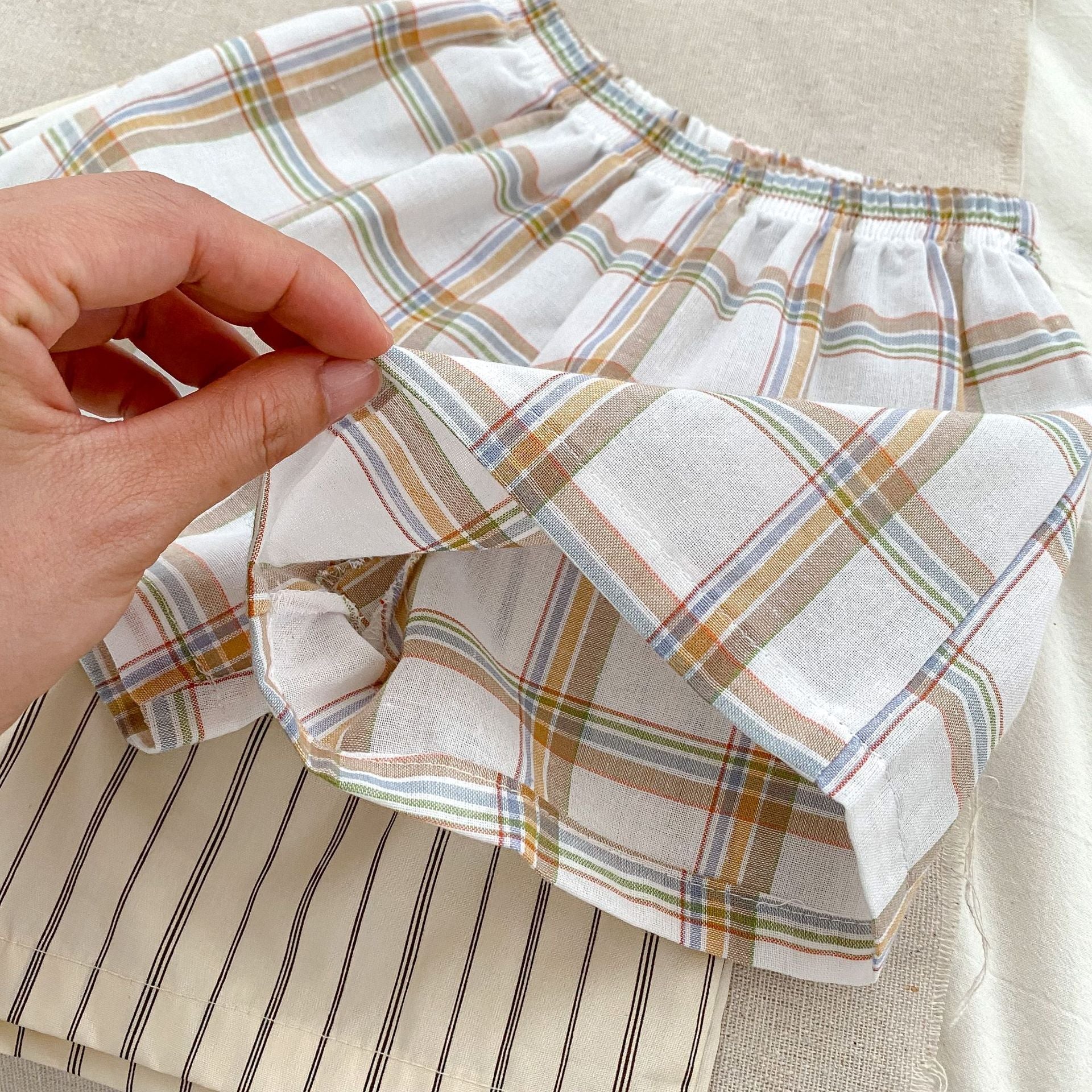 Summer Baby Kids Boys Plaid/Striped Pattern Turn-Down Collar Shirt And Shorts Clothing Set-5