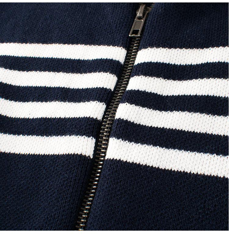 Baby Boy Kids Striped Pattern Zipper Front Design All Match Cardigan-3