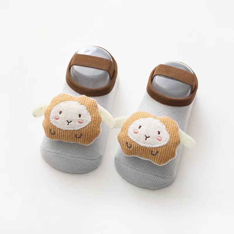 Baby 3D Cartoon Animal Patched Design Dispensing Non-Slip Lace-Up Socks Shoes-3