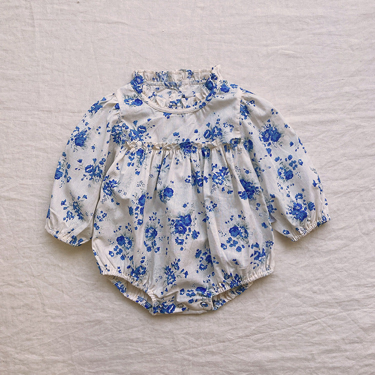 Baby Flower Pattern Stand Collar Long Sleeve Onesies-3