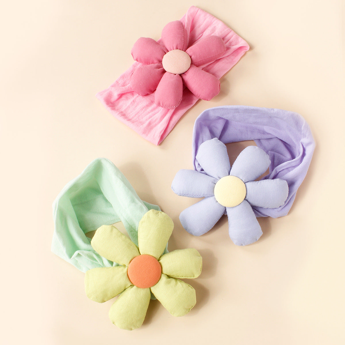 Baby 3D Cotton Filled Flower Patched Design Headbands-2