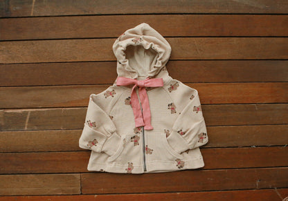 Baby Girl Waffle Knit Fabric Bear Pattern Zipper Jacket Coat-3