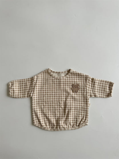 Baby Dot Pattern Cartoon Bear Patched Design Cotton Shirt-3