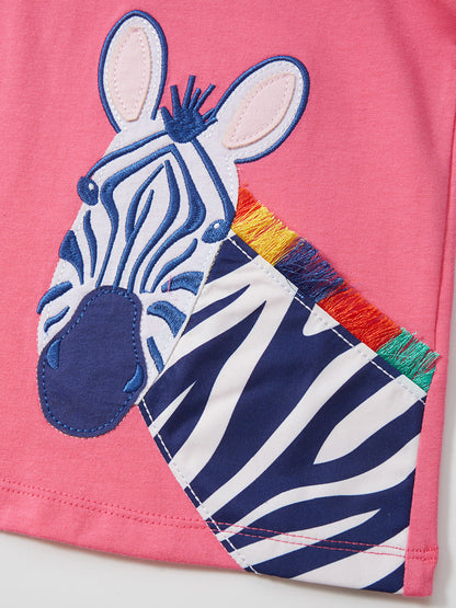 Cute Knit Round Neck Zebra Cartoon Girls’ T-Shirt In European And American Style For Summer-2