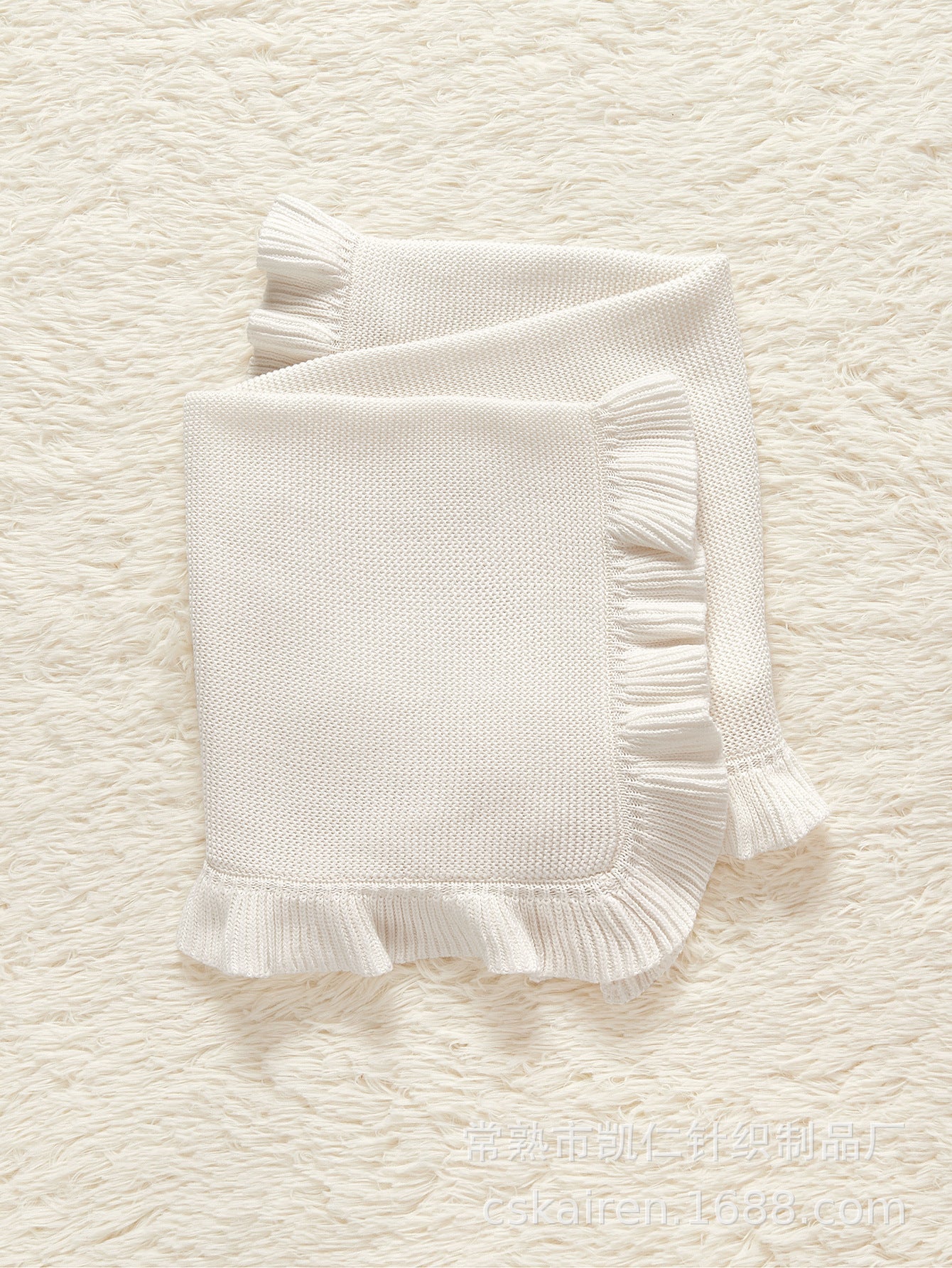 New Arrival Knitted Baby Blanket With Ruffle Trim Design: New Solid Color Pure Cotton Collection For All Seasons-2