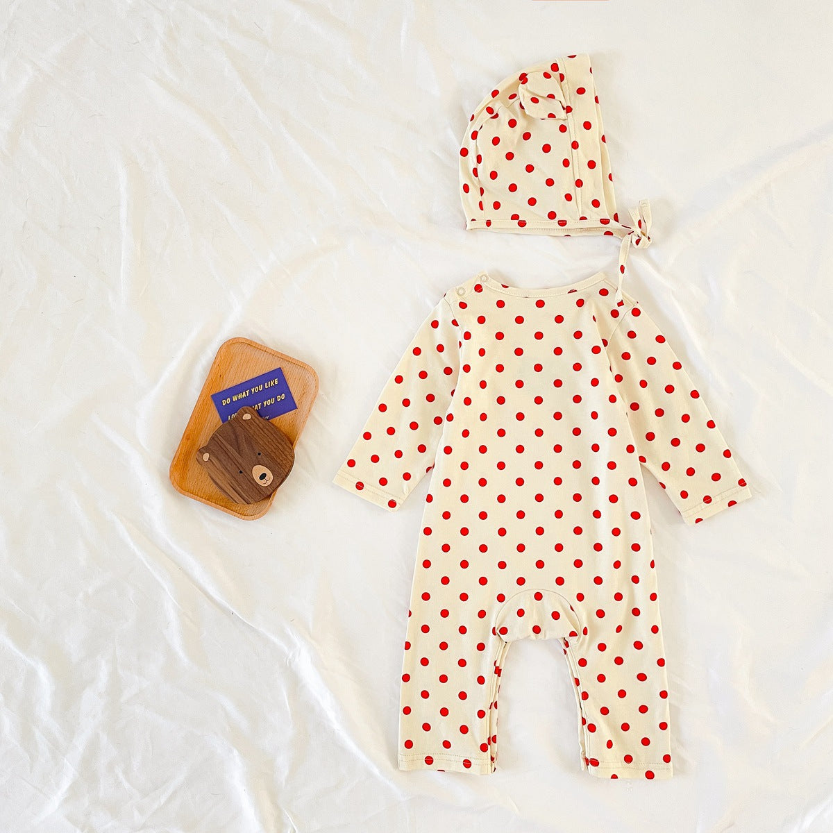 Baby Dot And Bear Pattern Long Sleeve Soft Cotton Jumpsuit-2