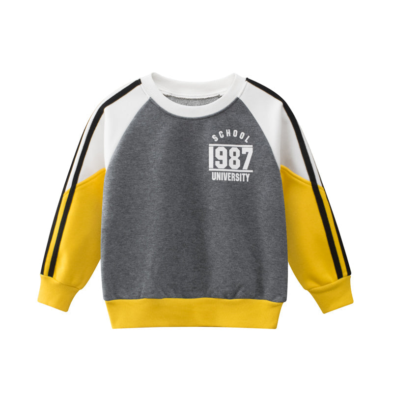 Boys Multi Color Contrast Round Collar Sweatshirt-3