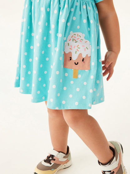 Spring And Summer Baby Girls Short Sleeves Ice-Cream Cartoon Polka Dots Dress-2