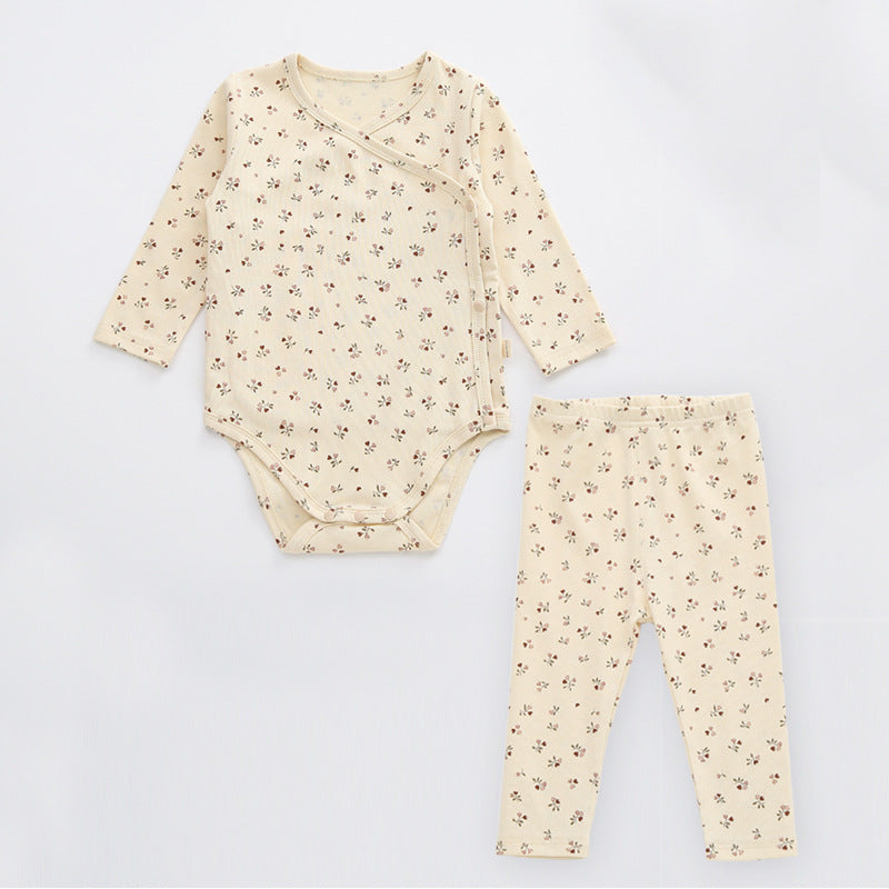 Baby Floral Print Pattern Side Buckle Design Cute Thin Style Air Conditional Clothes Sets-2