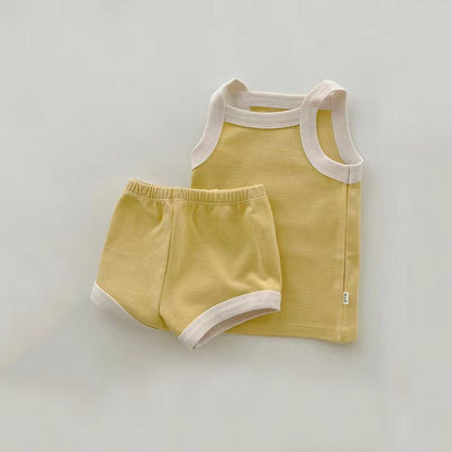 Baby Girl Solid Color Thin Style Pure Cotton Vest Combo Shorts 2 Pieces Sets Home Clothes-3