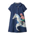 Summer New Arrival Girls Short Sleeves Horse Racing Cartoon Turn-Down Collar Dress-3