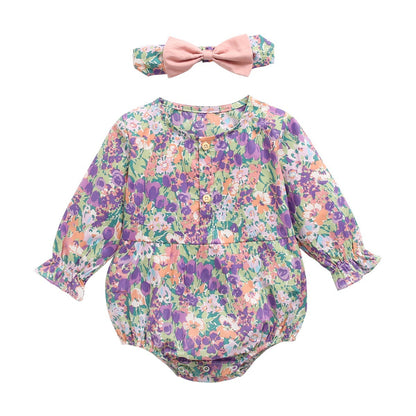 New Arrival Spring Baby Girls Oil Floral Long Sleeves Onesies-3