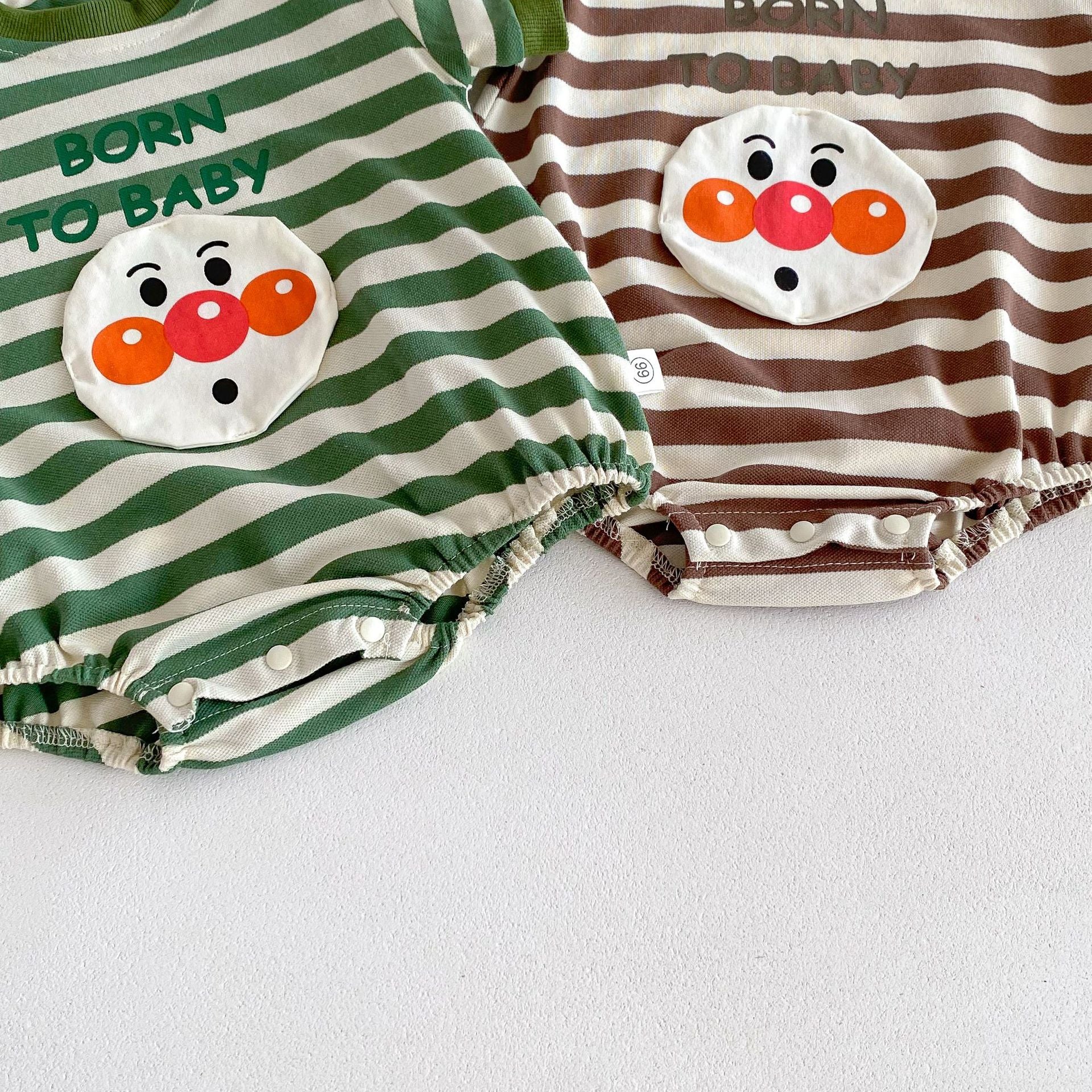 Unisex Summer New Arrival Short Sleeves Striped Crew Neck Joker Pattern Baby Onesies-4