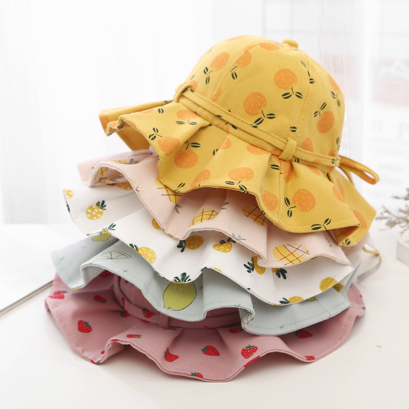 Baby Girl Floral Print Adjustable Design Sunshade Bucket Hats-3