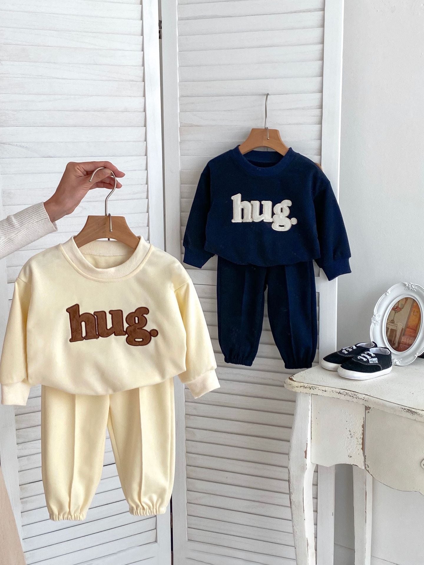 Spring Baby And Kids Unisex Letters Pattern Pullover Top And Pants, Romper Clothing Set-2