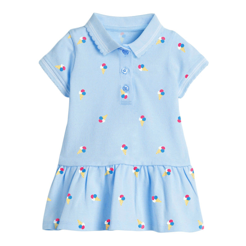 Girls’ Clothing: Collar Flip Cartoon Children’s Polo Dress-3