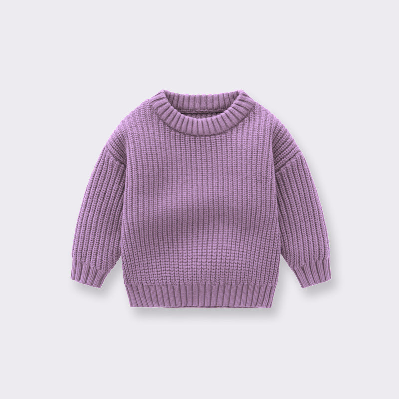 Baby Solid Color Handknit Design Quality Pullover Loose Sweater-3