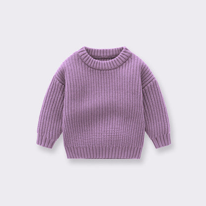 Baby Solid Color Handknit Design Quality Pullover Loose Sweater-3