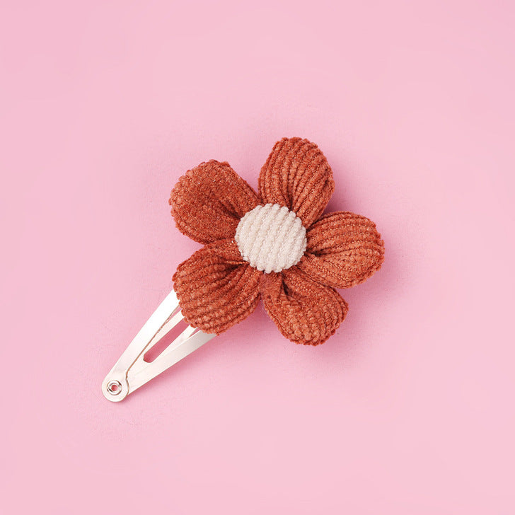 Girls Woolen Sunflower One Word Hair Clips Accessory-3