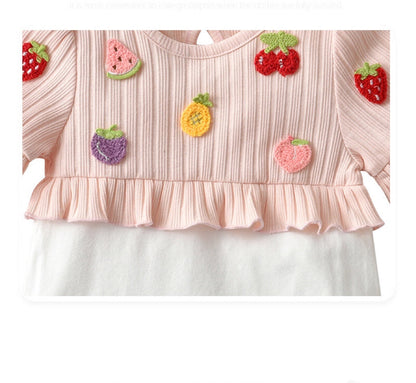 Baby Girls Fruit Embroidered Graphic Lace Sleeve Onesies &amp; Headband-3