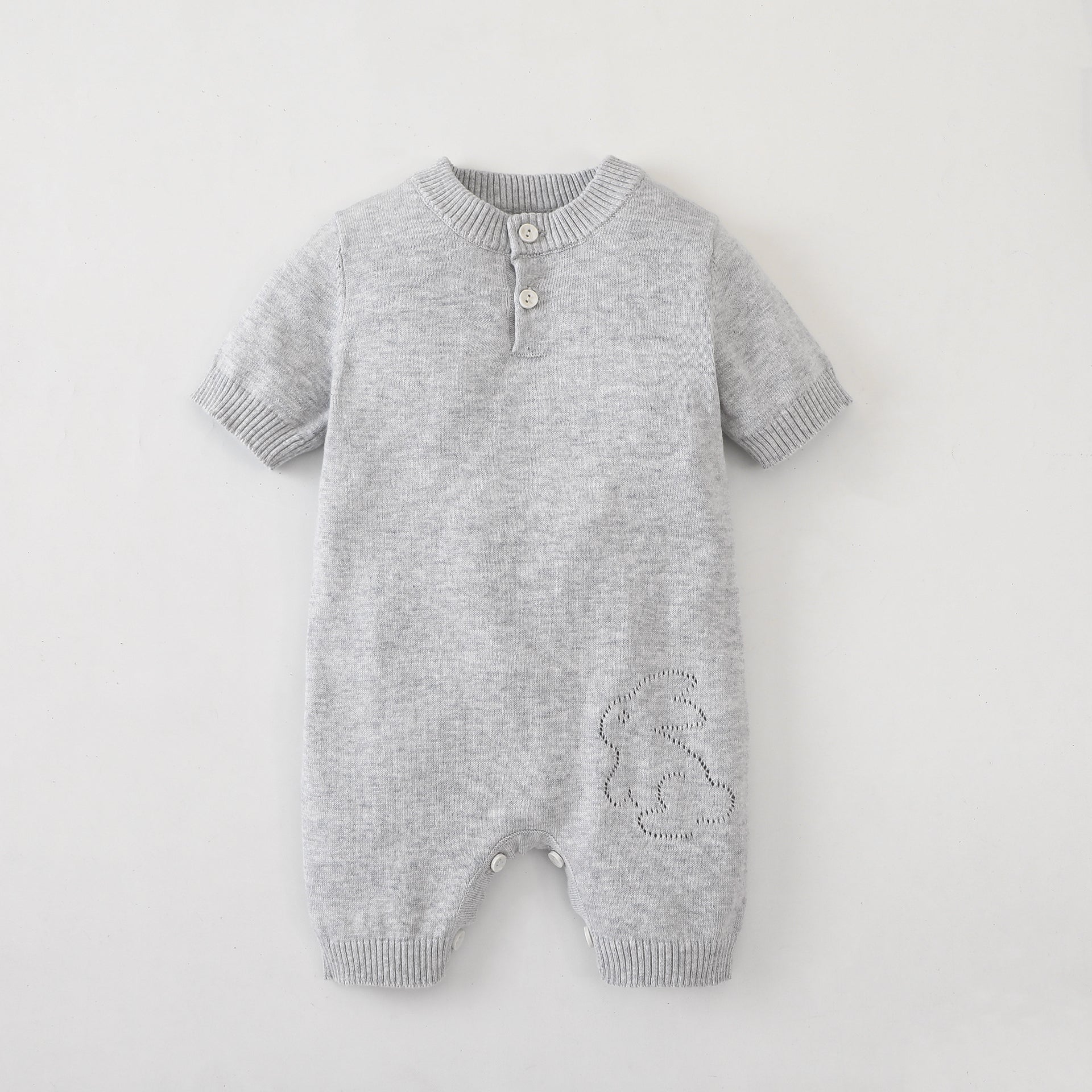 Baby Unisex 100% Cotton Knitting Romper With Hollow-Out Rabbit Design In Summer Outfit-3