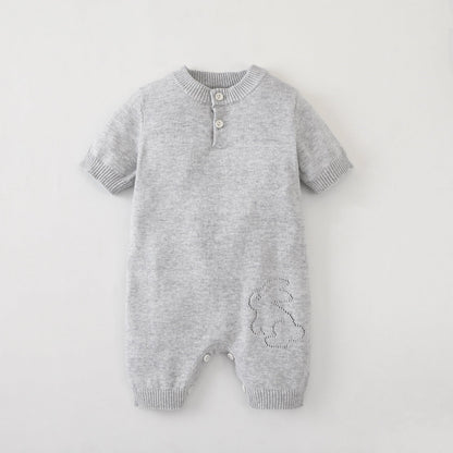 Baby Unisex 100% Cotton Knitting Romper With Hollow-Out Rabbit Design In Summer Outfit-3