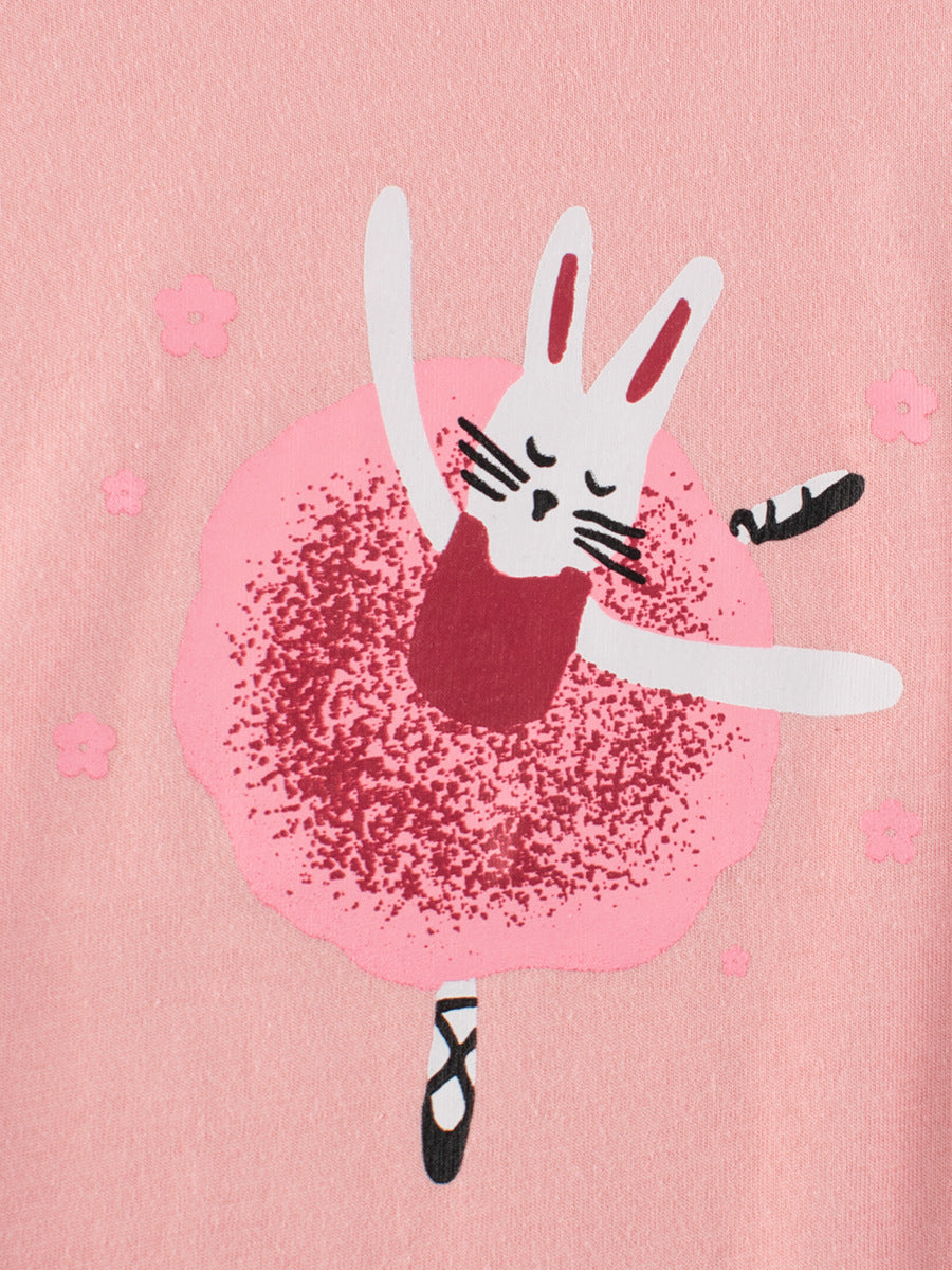 Rabbit Dancer Printing Girls’ T-Shirt In European And American Style For Summer-3