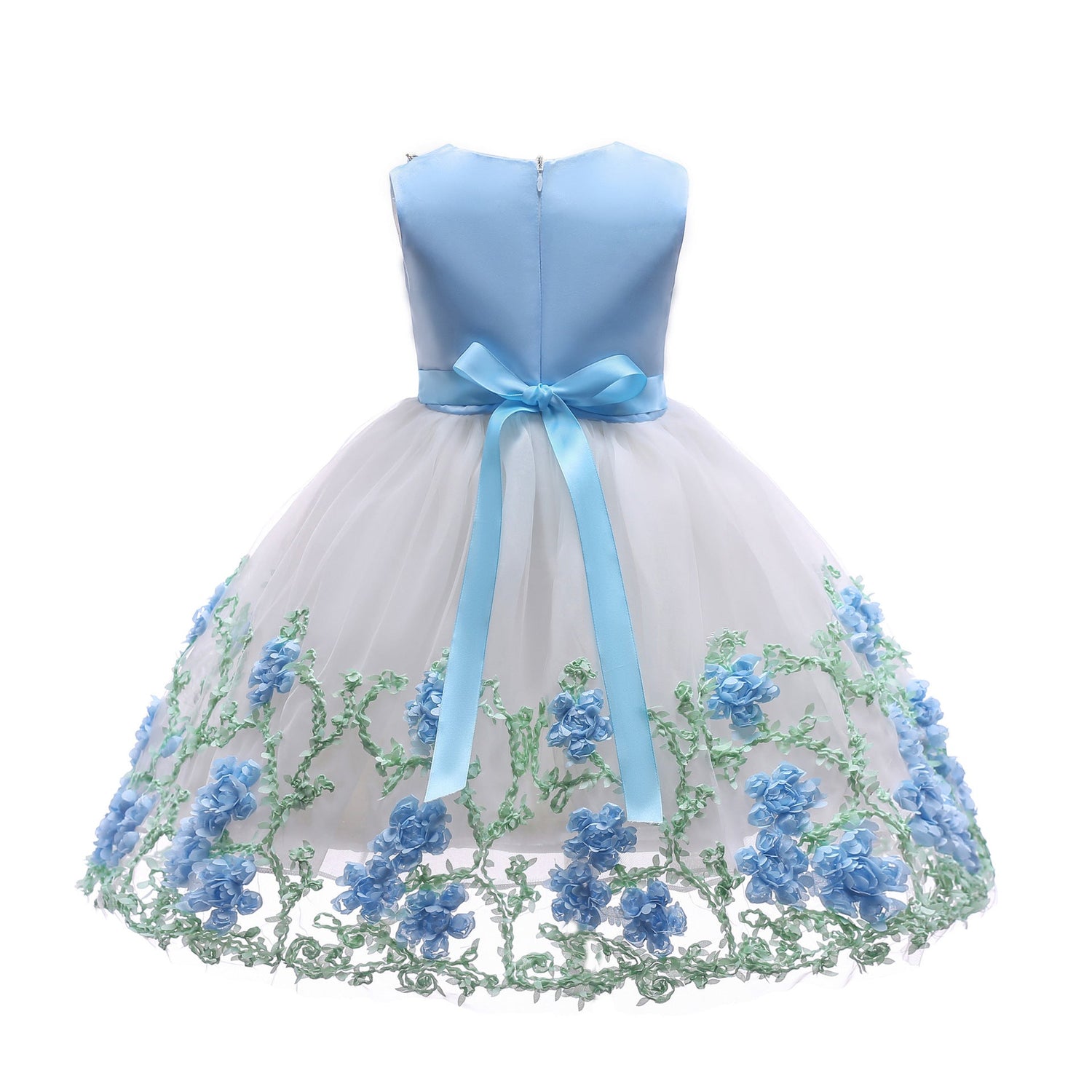 Baby Girl Flower Mesh Overlay Design Bow Tie Vest Dress Birthday Formal Dress-2