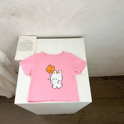 Summer Baby Kids Girls Comfortable Rabbit Cartoon T-Shirt And Shorts Clothing Set-3