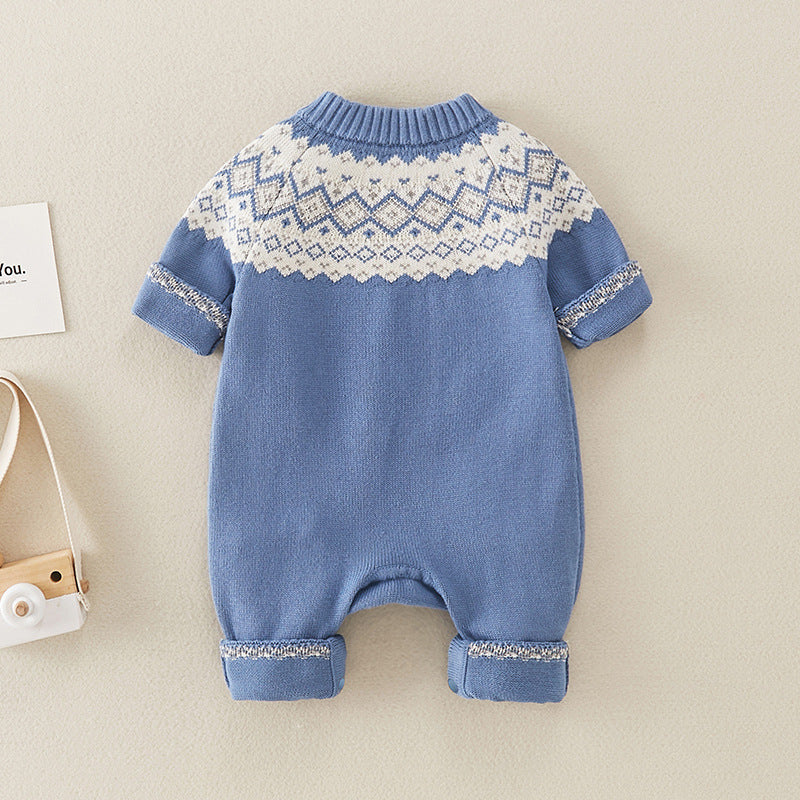 Baby Boy Geometric Pattern Comfy Knitted Romper-2