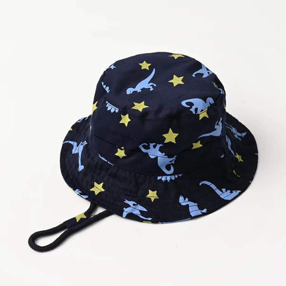 Baby Boy Cartoon Dinosaur Print Pattern Large Brim Bowl Hats Bucket Hats-3