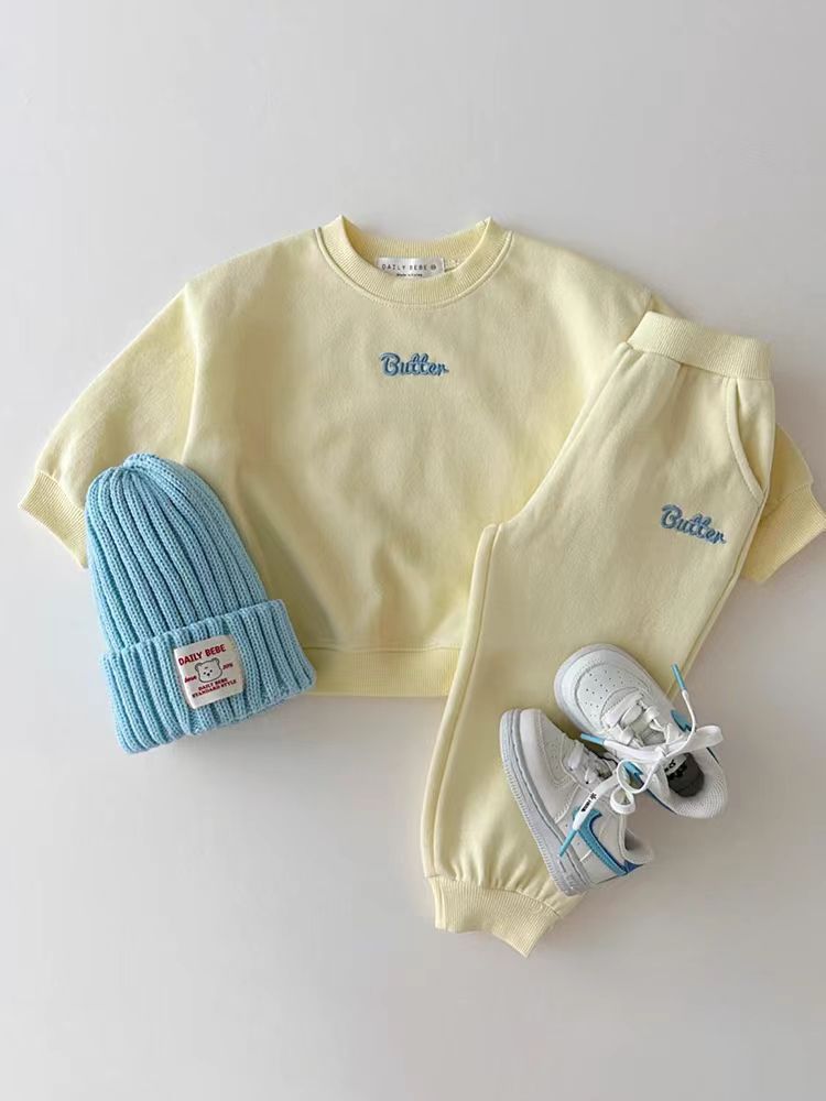 Autumn Baby Kids Unisex Casual Letter Embroidery Pullover And Pants Clothing Set-3