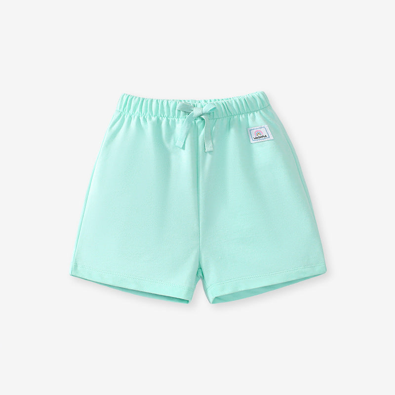 Girls Solid Color Soft Casual Style Rainbow Logo Shorts-3