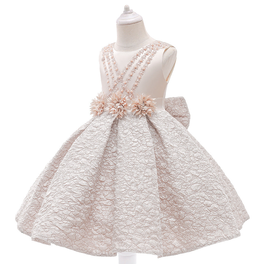 Baby Girl Flower Patched Design Solid Color Sleeveless Princess Formal Dress-0