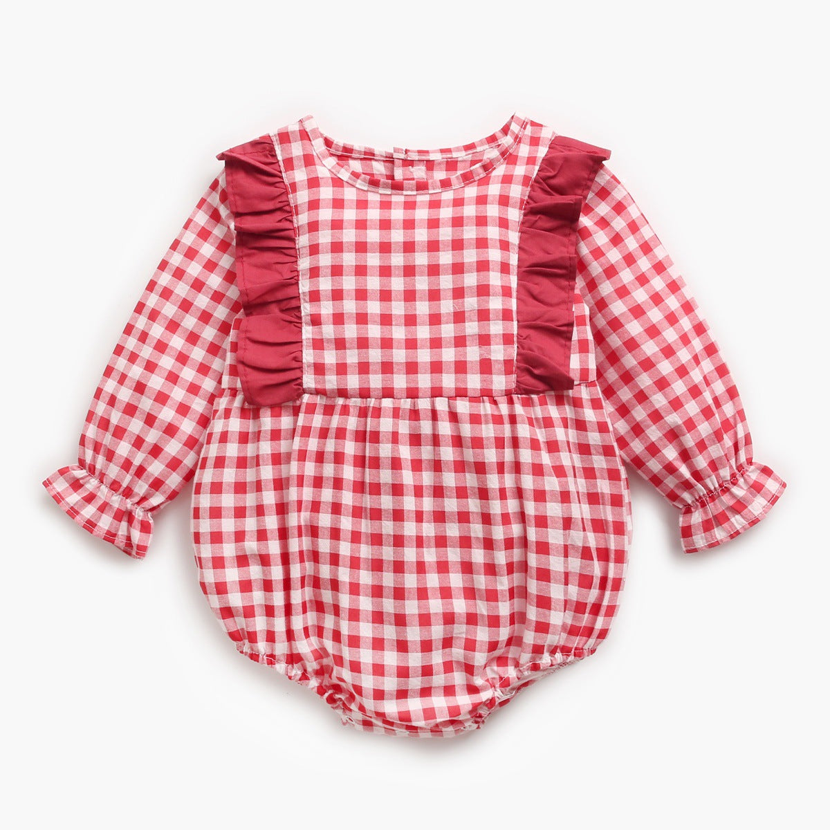 Baby Girl 1pcs Plaid Pattern Ruffle Design Puff Sleeve Bodysuit-3