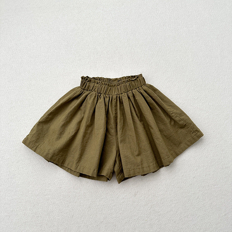 Summer Hot Selling Kids Girls Ruffle Pleated Solid Color Casual Skirt-3