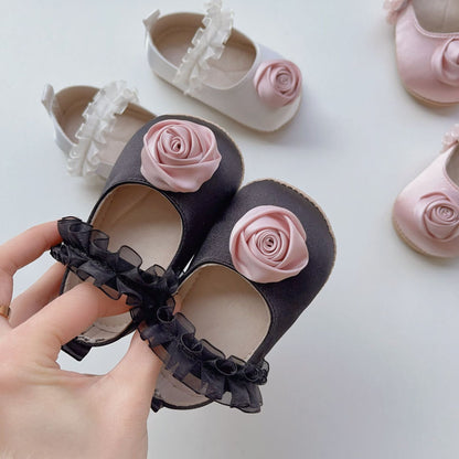 New Arrival Baby Girl 3D Flower Ruffle Lace Toddler Soft-Sole Anti-Slip Walking Shoes-2