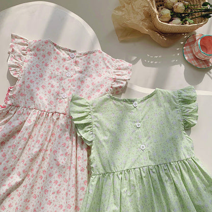 New Arrival Summer Baby Kids Girls Fly Sleeves Floral Print Dress-4