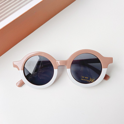 Girls Color Patchwork Design Round Frame Sunglasses-3