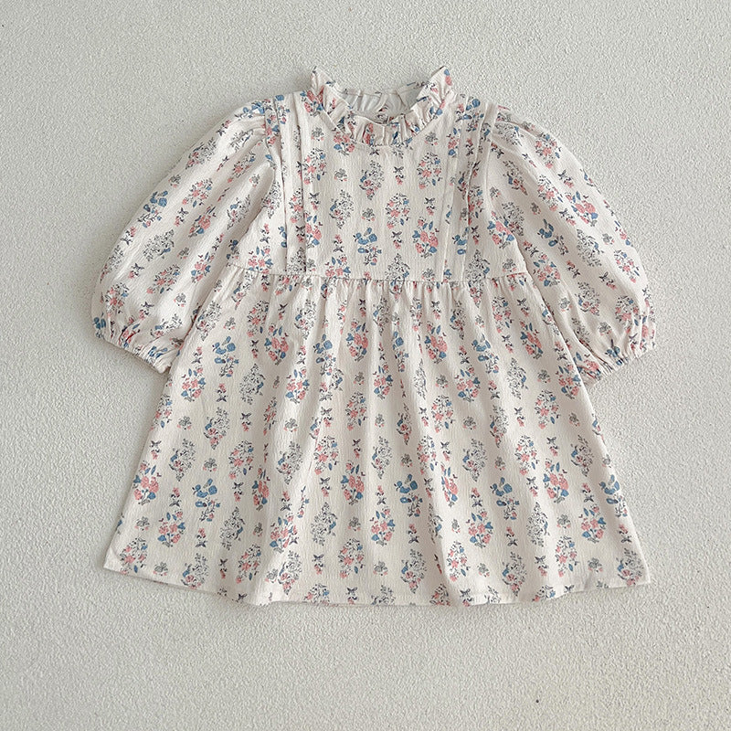 Princess Ditsy Flower Graphic Long Sleeve Dress Onesies-2