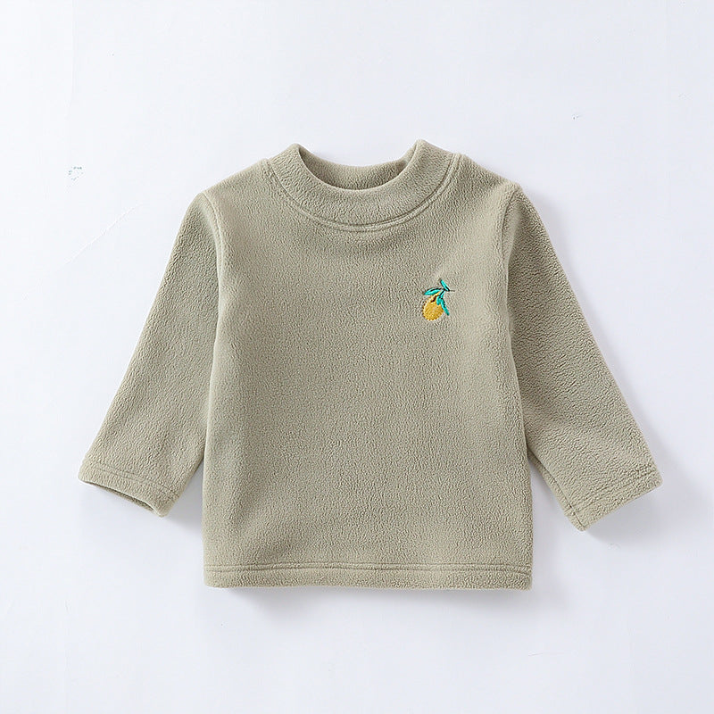 Baby Girls Kids Orlon Fleece Fruit Embroidery Logo Crew Neck Long Sleeve Pullover-3