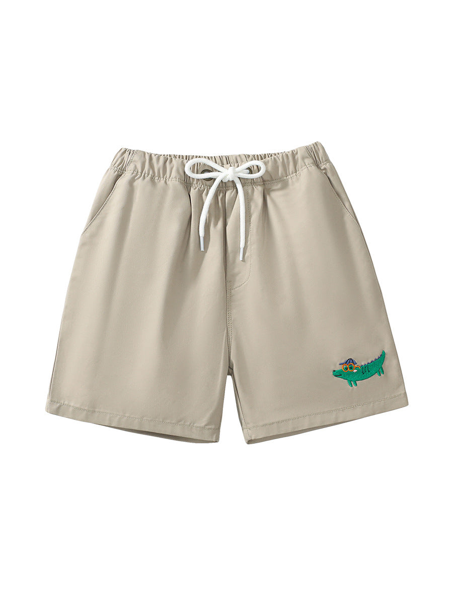 Boys Solid Soft Cotton Casual Style Shorts With Cartoon Logo-3