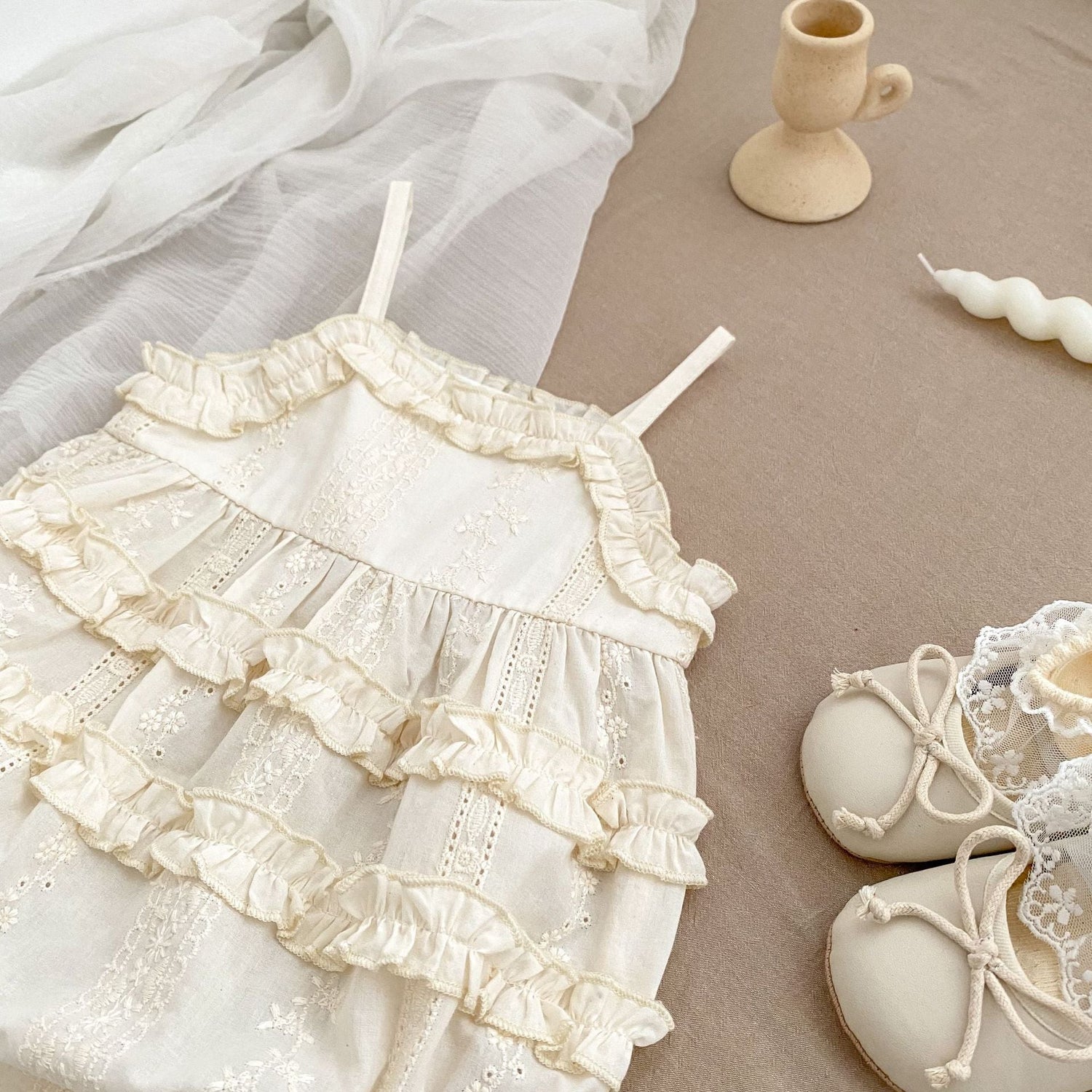 New Arrival Summer Baby Kids Girls Flowers Embroidery Hollow Out Sleeveless Strap Onesies-2